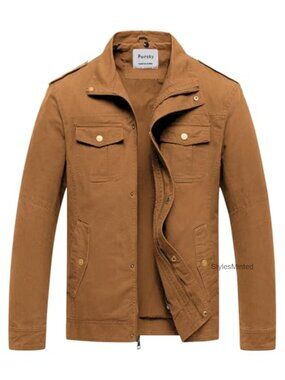 Men's Military Jacket Washed Cotton Hooded Canvas Coat Fall Outerwear